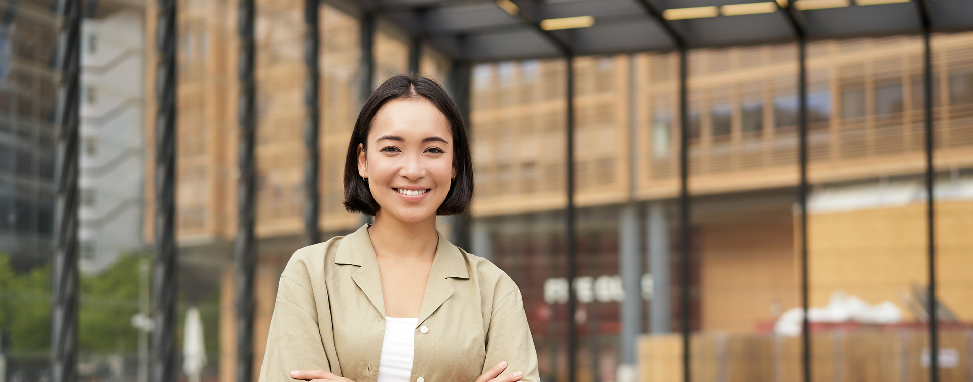portrait beautiful young woman casual clothes smiling posing outdoors empty street near